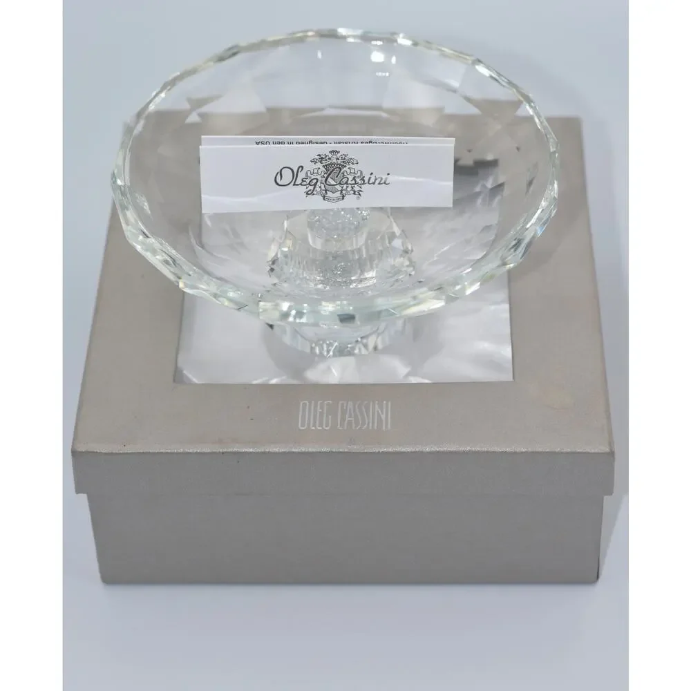 Oleg Cassini Crystal Preston Diamond Footed Trinket Candy Candle Dish 6